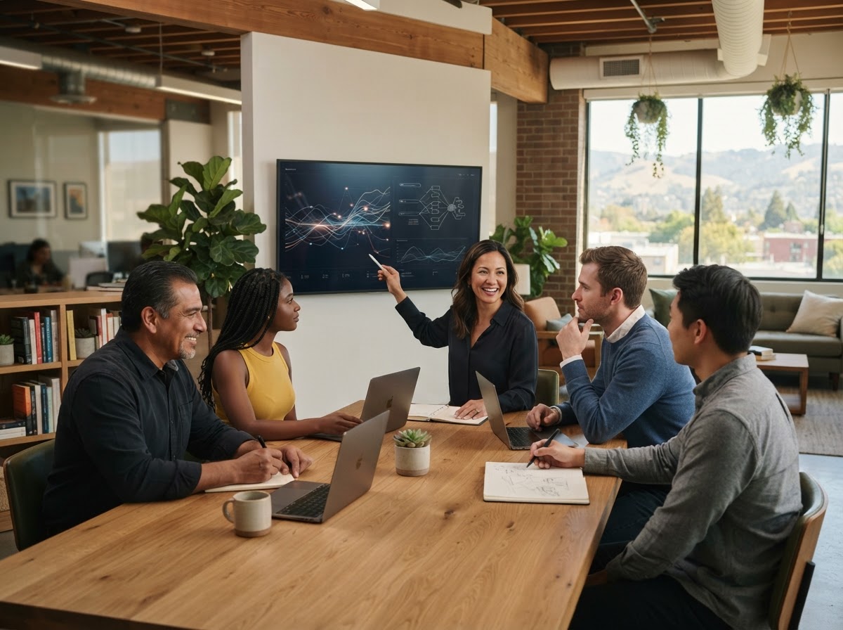 Deepfield AI team workspace reviewing predictive analytics dashboards